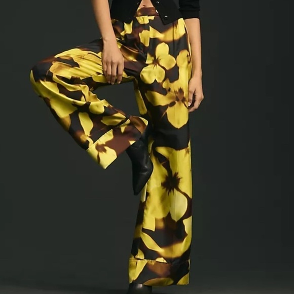 Beatrice B Pants - Beatrice B- NWT Neon Blurred Floral Silk Wide Leg Trousers